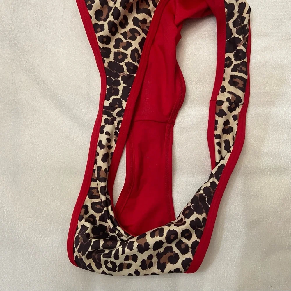 Frankie's Bikinis Leopard Print Bikini Bottoms with Red Trim
